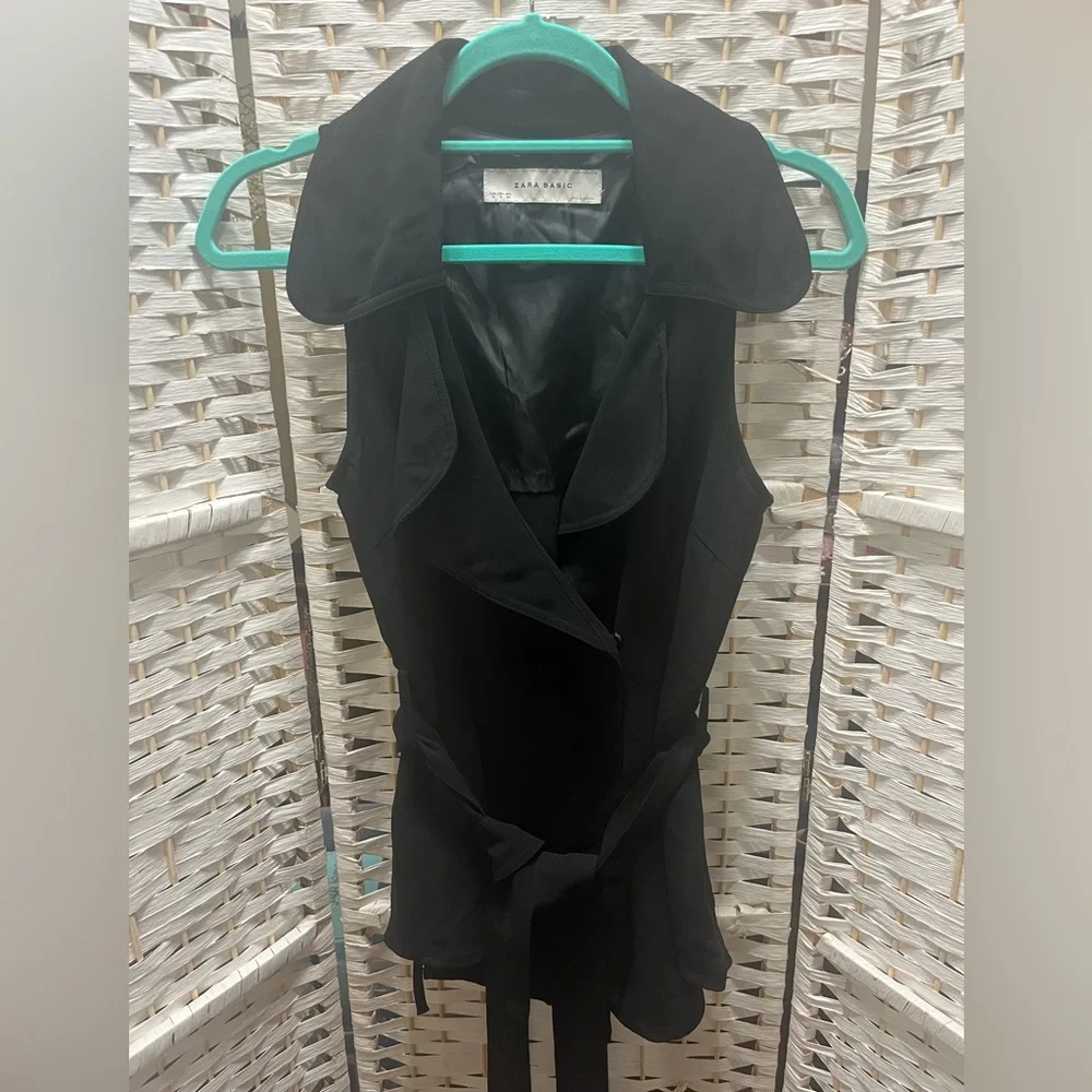 ZARA Black Sleeveless, Wrap Tunic Top with Tie-Waist Small - Picture 9 of 11